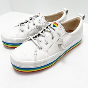 SPERRY Crest Vibe Pride Leather Rainbow Platform Sole Sneakers Women's Sz 7.5